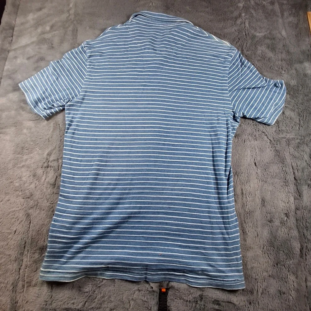 Johnnie-O Mens Blue White Striped Short Sleeve V-Neck Pocket Polo Shirt Size M - Picture 6 of 7